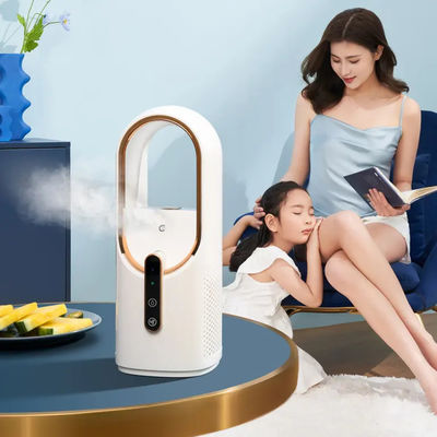 Guter Preis Großhandel Blattloser elektrischer Nebelventilator 2200mAh Große Batterie Gut Design Kaltes Nebelbefeuchter Tragbarer Sicherheits Nebelventilator Befeuchter Online